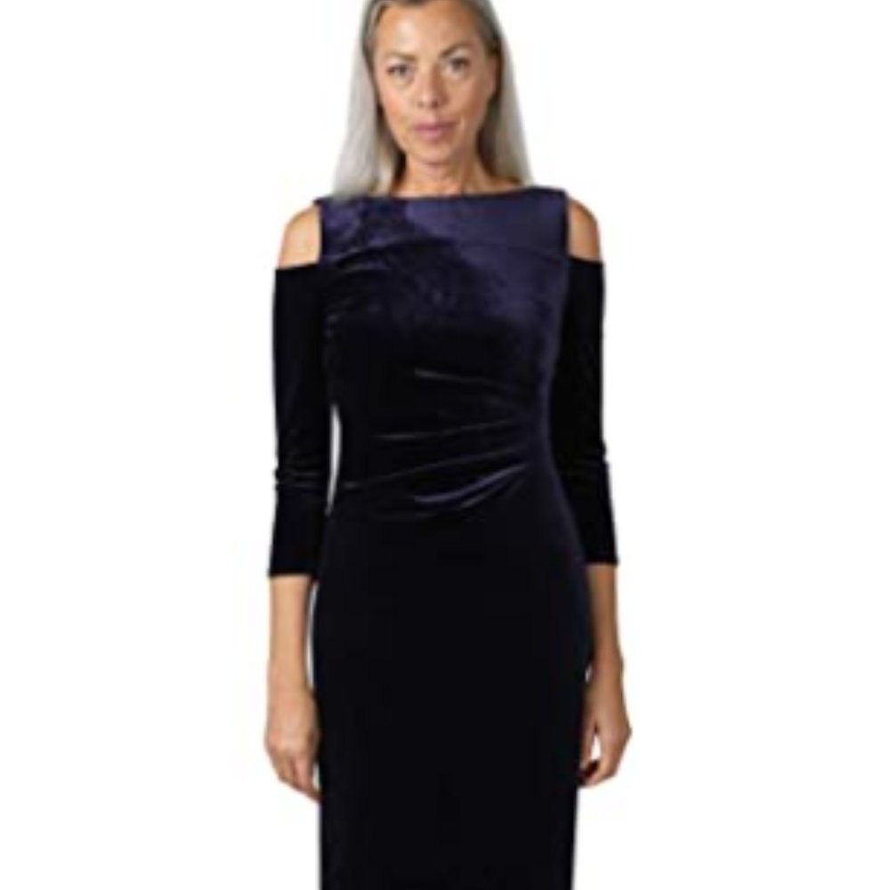 Marina Bleu ¾ Sleeve Long Velvet Gown/Dress Cold Shoulder sizes 8 & 10& 12